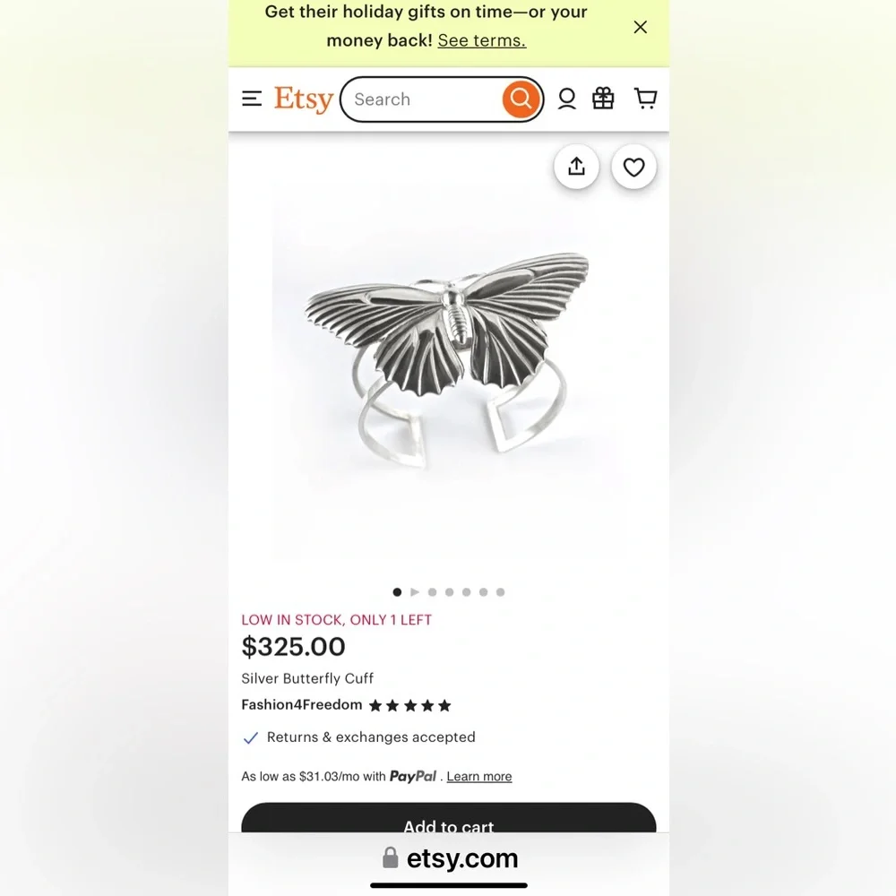 Large Silver Butterfly Bracelet - Picture 8 of 11